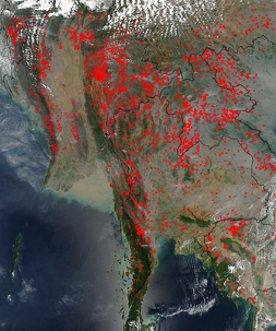 a map showing fires in Southeast Asia